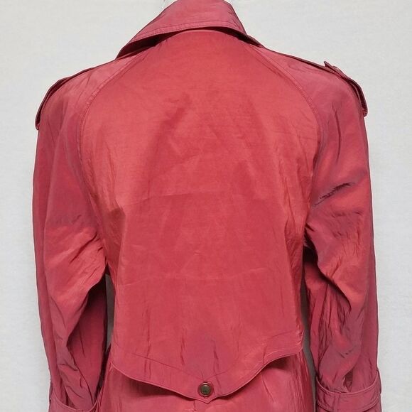 Rare Vintage 70s London Fog Red Taffeta Double Breasted Notched Collar Raincoat - Picture 13 of 16